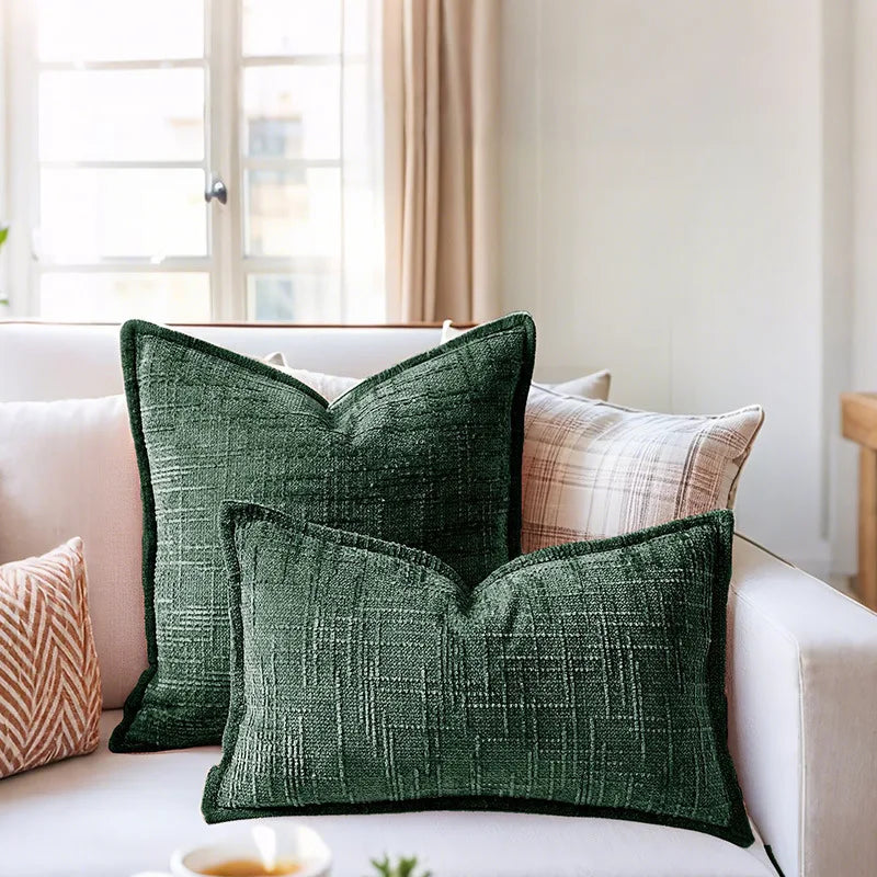 housse coussin tissée moutarde moderne 45x45cm polyester non toxique respectueux environnement décoration salon chambre