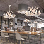 lustre rustique cornes cerf blanc doré salon chambre hotelambiante 10~15ampoules e14