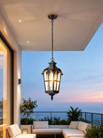 lampe suspendue classique transparente motifs géométriques noir chaîne salon chambrehôtel