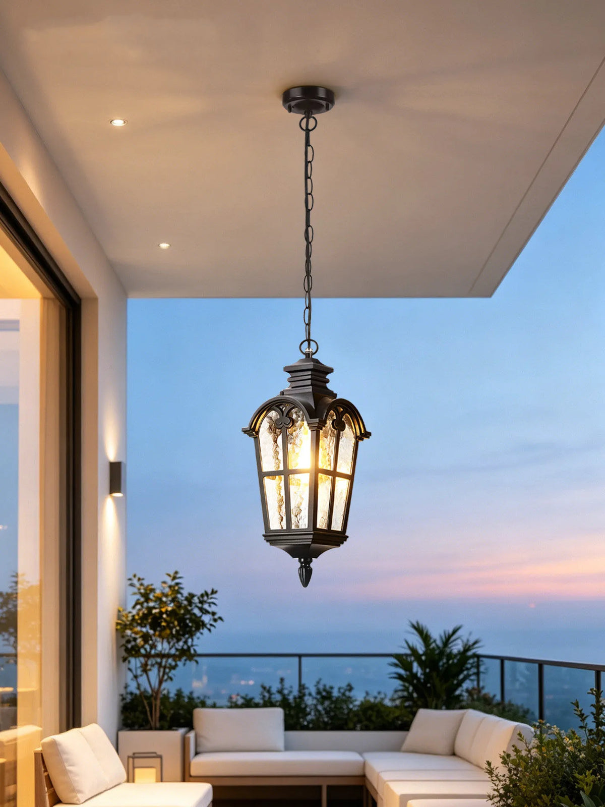 lampe suspendue classique transparente motifs géométriques noir chaîne salon chambrehôtel