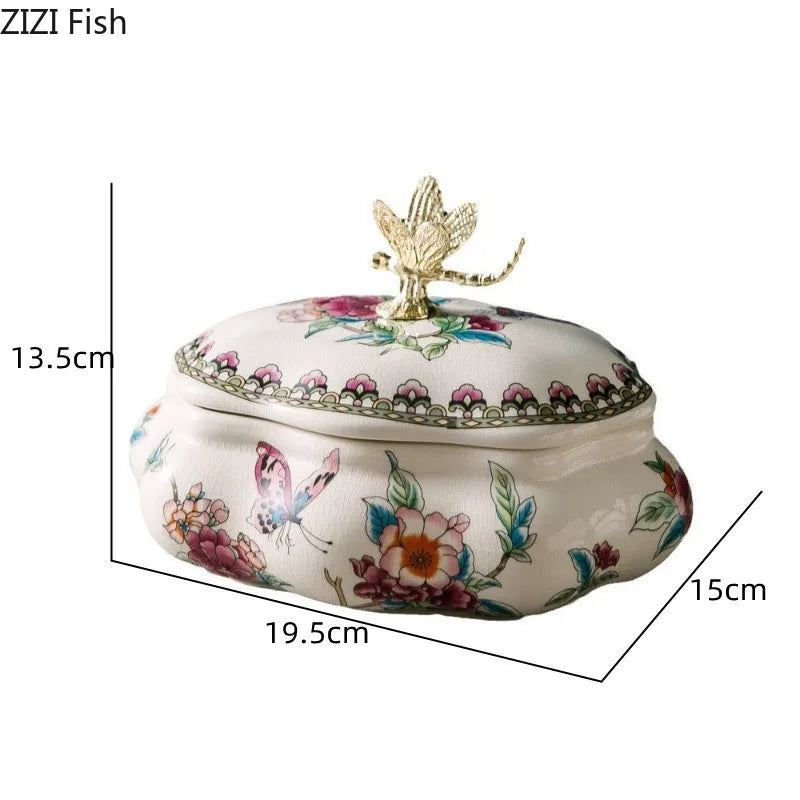 boîte bijoux céramique fleurs papillons dorure blanche bleue rose verte dorée classique