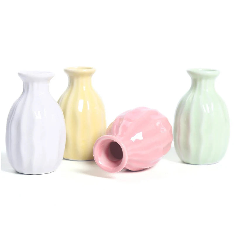 vase céramique moderne rose blanc jaune vert bleu clair ridé opaque