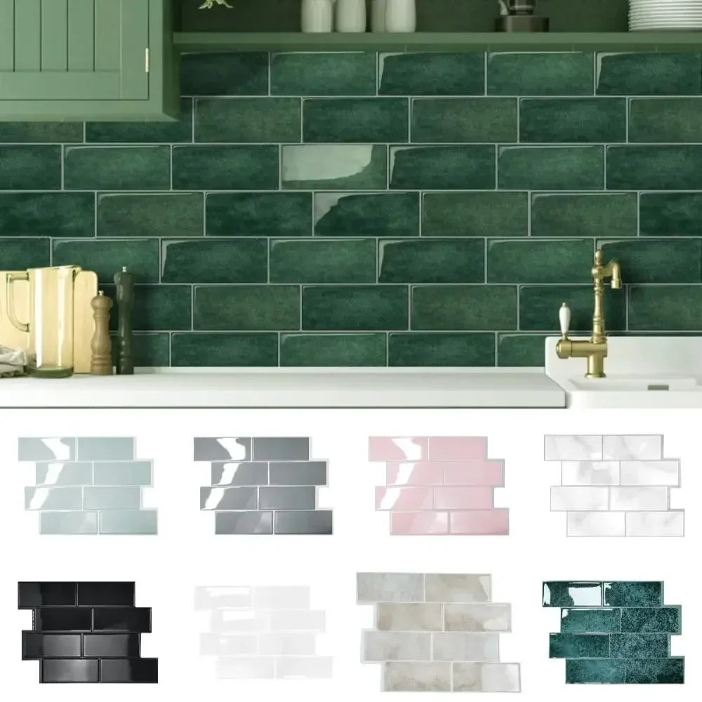 carreaux mur autocollants pvc vert foncé effet pierre moderne brillants étanches posables facilement