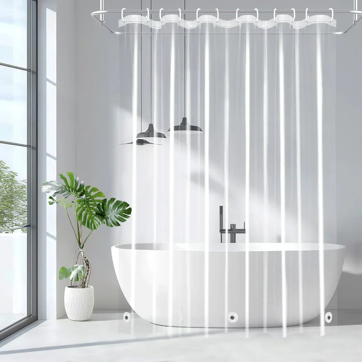 rideau douche transparent moderne rayures verticales aimants lestés respectueux environnement 120x180cm