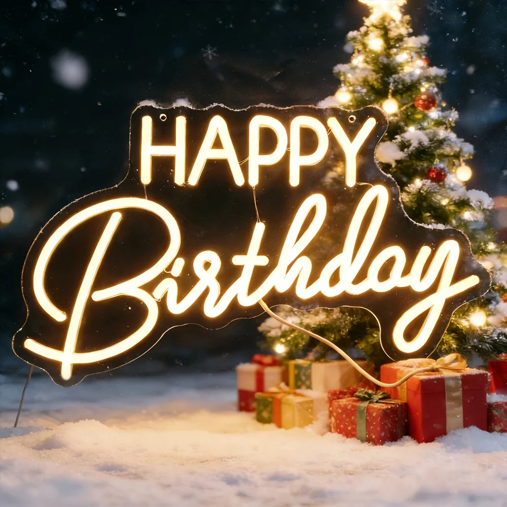 décoration murale néon lumineux HAPPY Birthday transparent moderne câble USB included adjustable switch