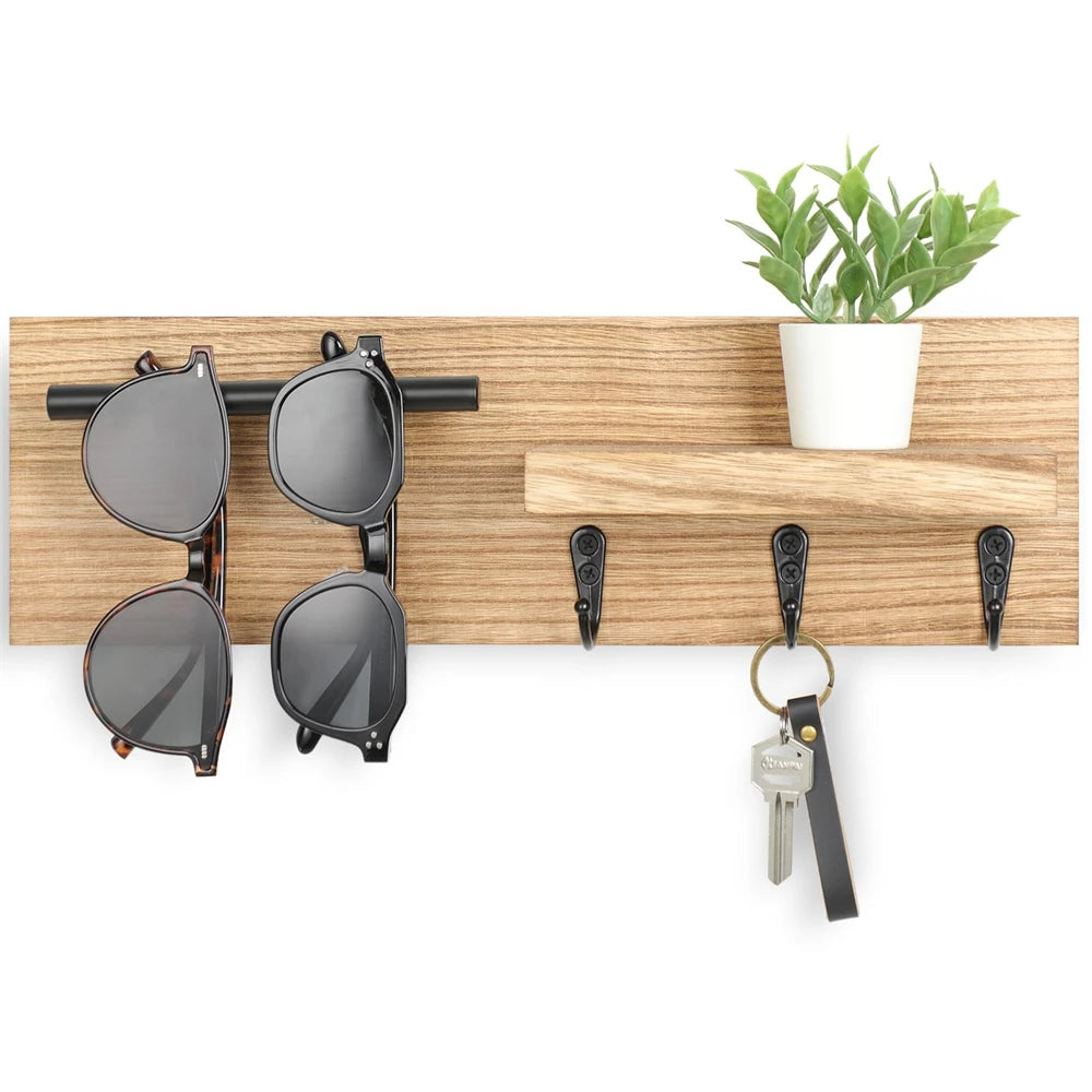porte clés mural bois moderne vis fixations rangement horloge lunettes plantes