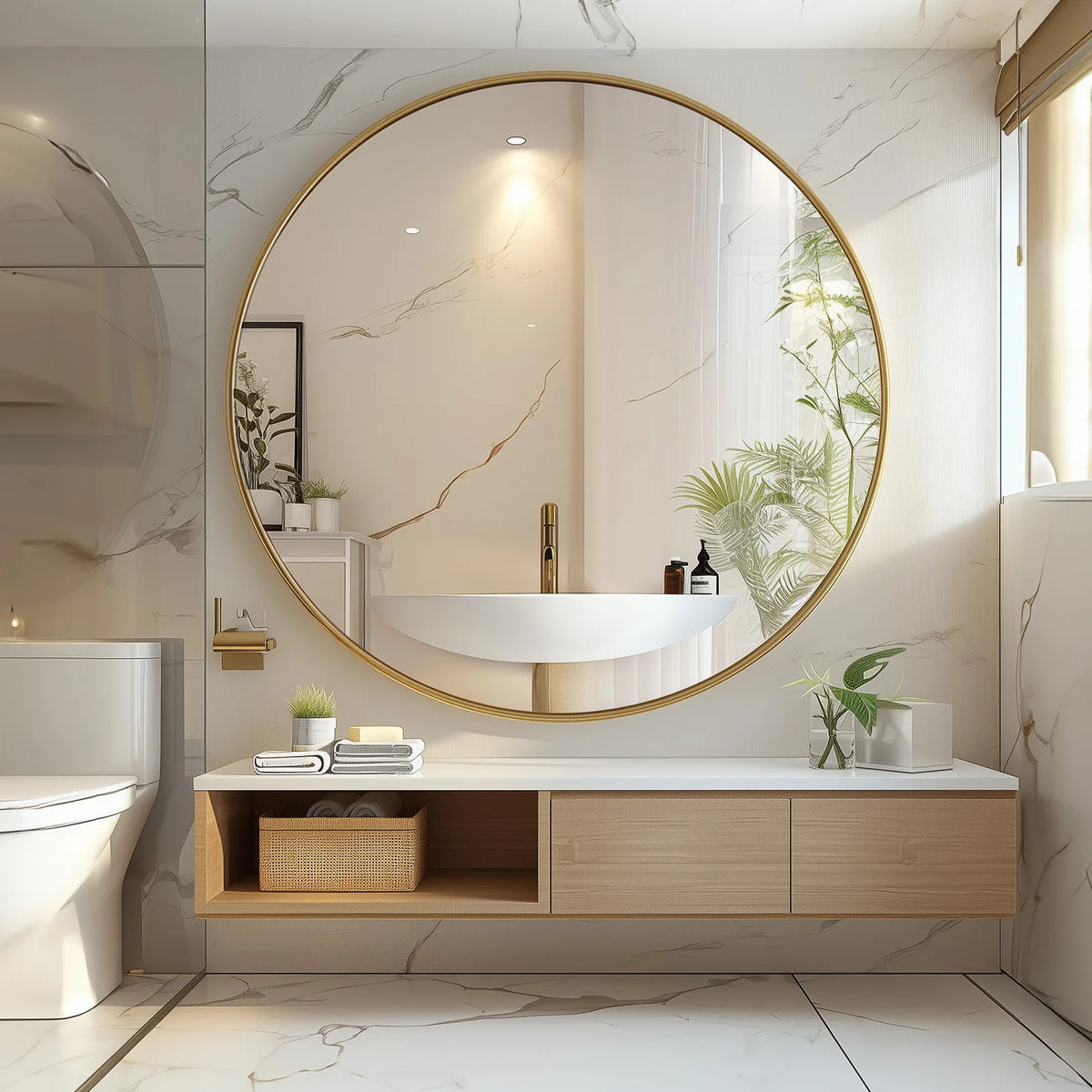 miroir rond or cadre doré moderne support mural chambre salon durable élégant autonomepage num