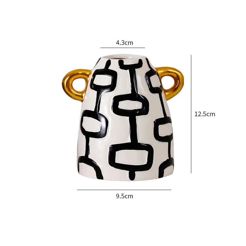 vase céramique rayures noires blanches moderne décoration intérieure arrangement fleurs artificielles minimaliste