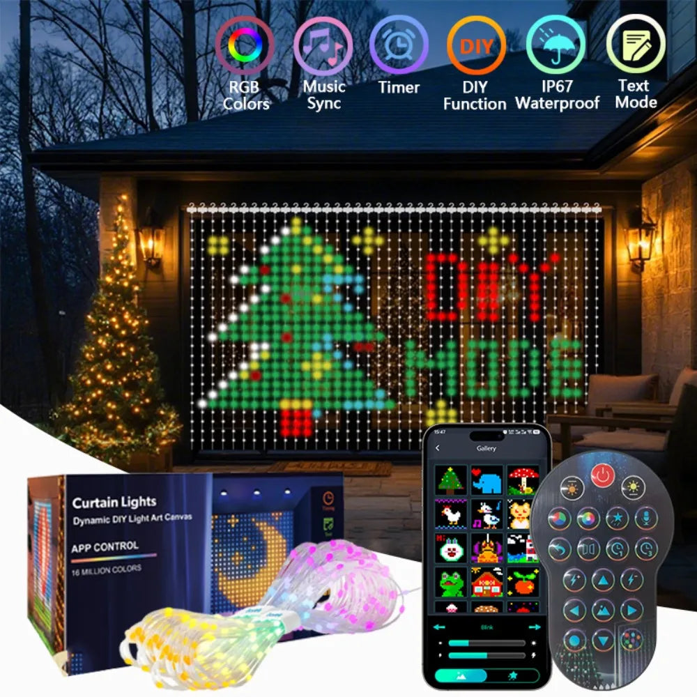 rideau lumineux led multicolore pixel art noel télécommande application mobile