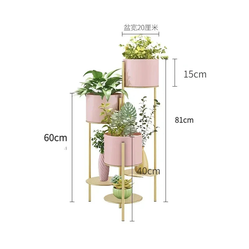 étagère plantes moderne or fer niveaux pots différents ajourées minimaliste