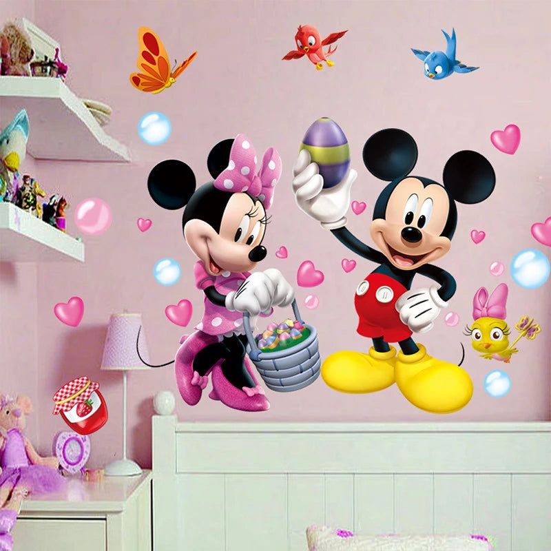 autocollant mural mickey minnie mouse dessin animé décoration chambre enfant sticker mur décoratif pvc