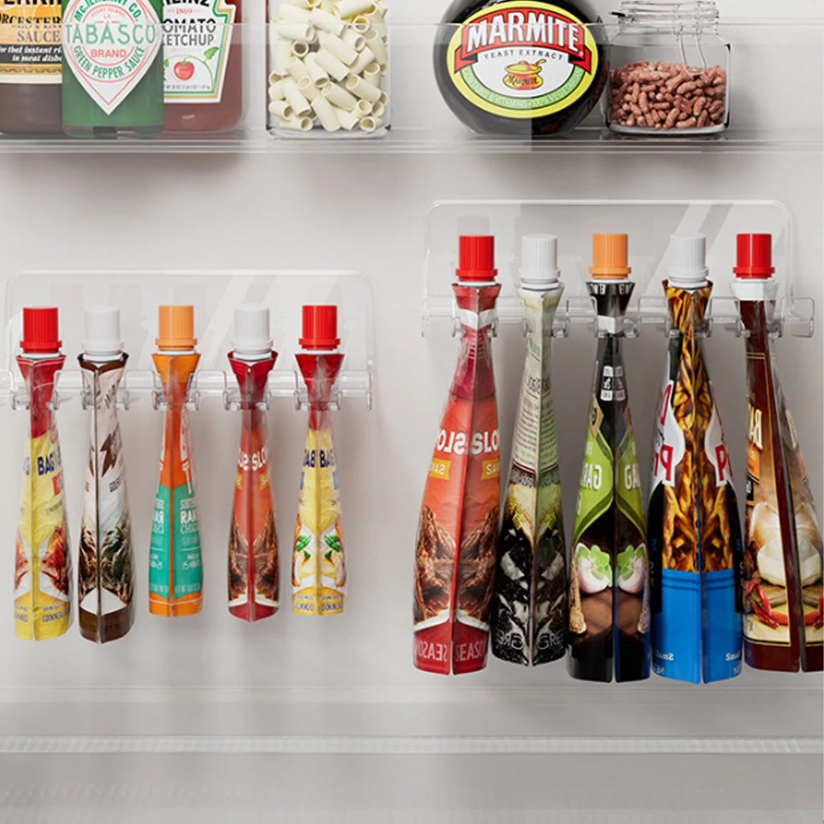 porte sacs cuisine transparent adhésif moderne organisation rangement épices assaisonnement réutilisable plastique multiple