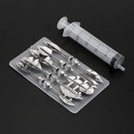 outils décorateurs desserts seringue feuilles plastique transparent graduations embouts métal argenté fleurs gelée