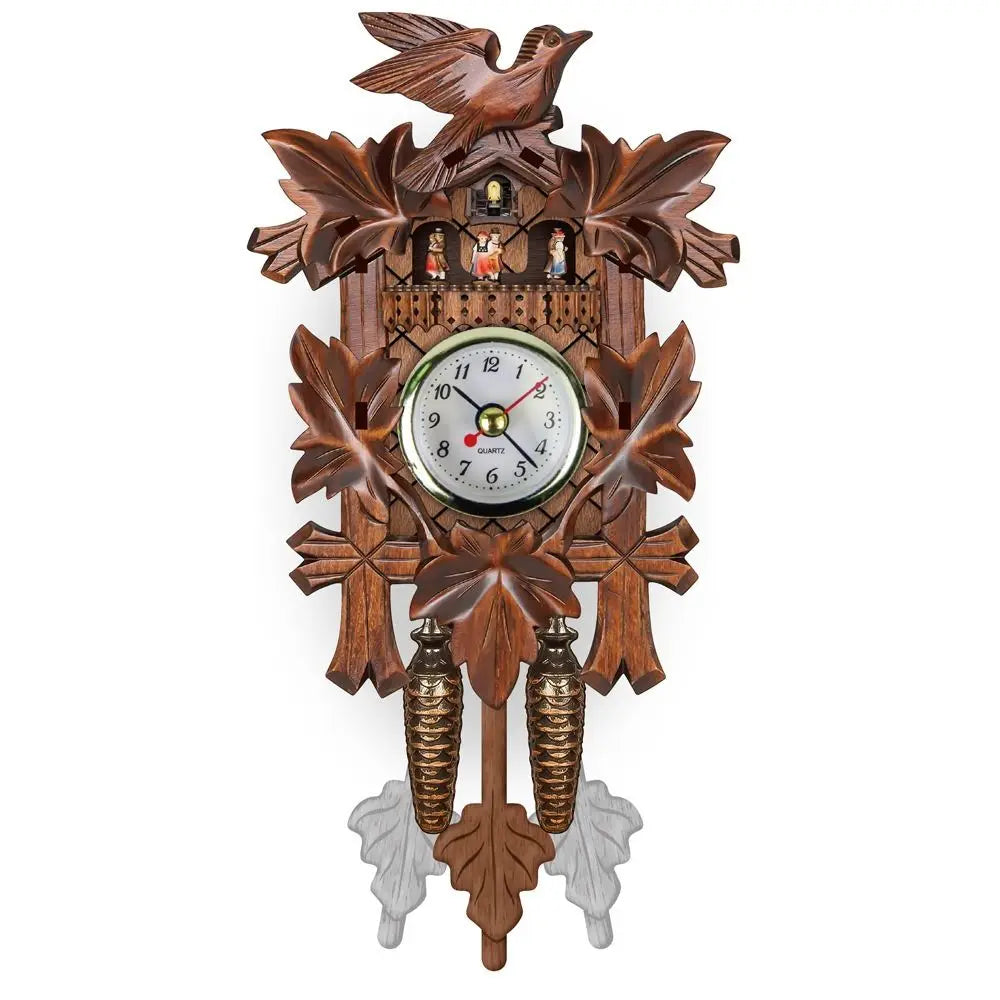 horloge murale bois vintage pendule motif 3d réaliste chiffres romains figures animaux traditionnel rustique
