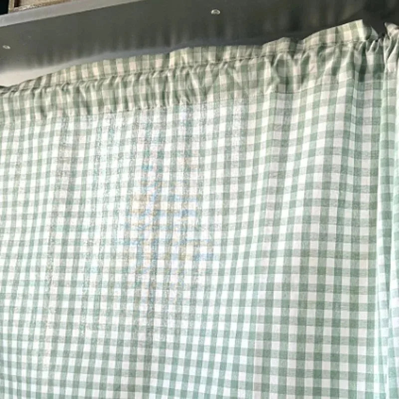 rideau vert carreaux dentelle fenêtre rustique vintage chambre opacité moyenne tringle