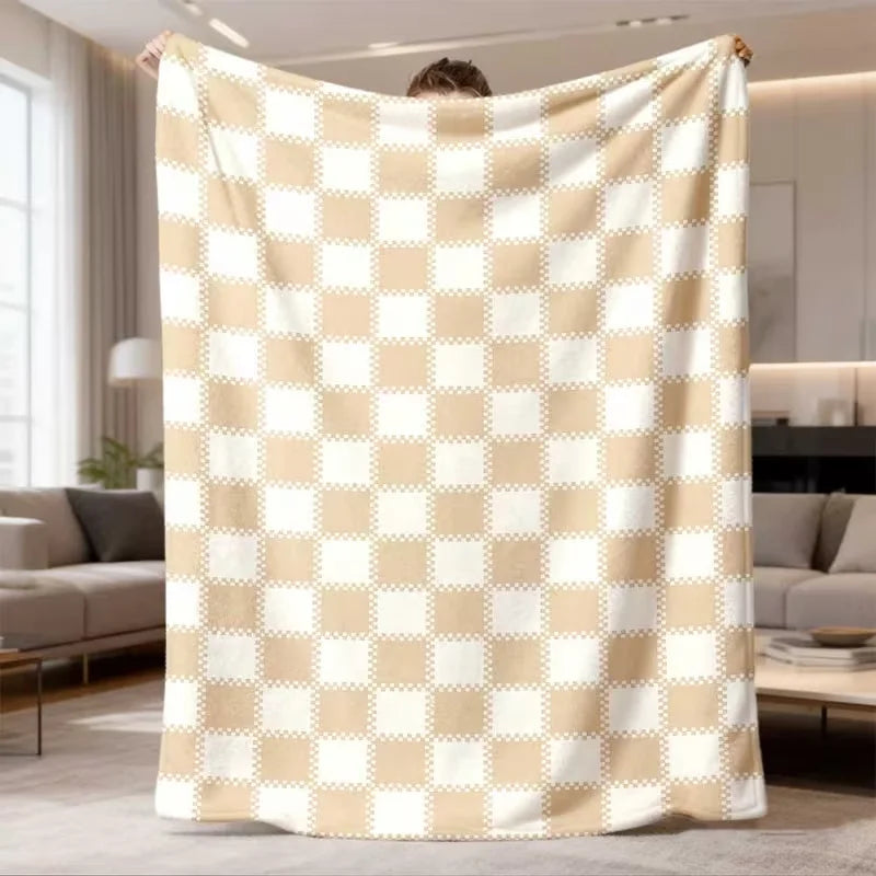 couverture tissu carreaux beige moderne adultes voyage hospitalière utilisation multi saisonnelle farmhouse decoration