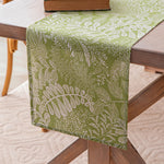 chemin table vert olive feuilles stylisées tassels blancs décoration printemps été automne hiver polyester