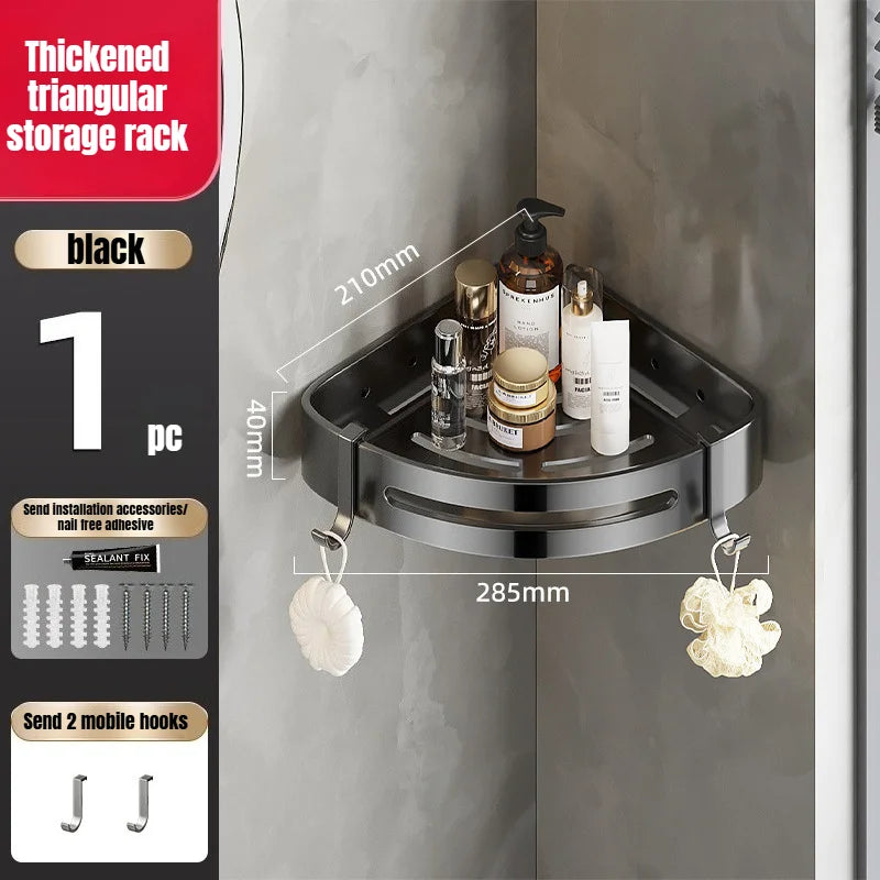 étagère salle bain noir moderne imperméable plastique vis fixation organisateur rangement douche