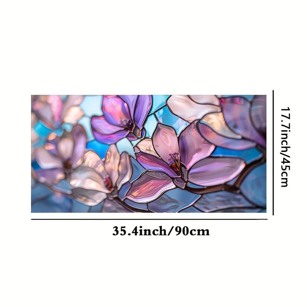 film décoratif fleurs feuilles multicolore adhésif opacité art deco vitrail maison fenêtre 45cm 90cm
