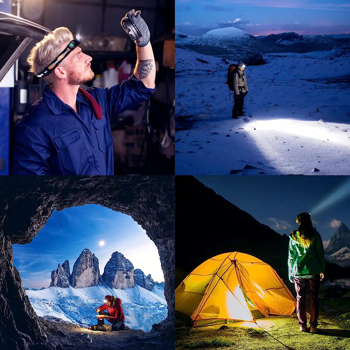 lampe frontale rechargeable led 1000 lumens 180 ajustable camping randonnée étanche ipx4 bandes or