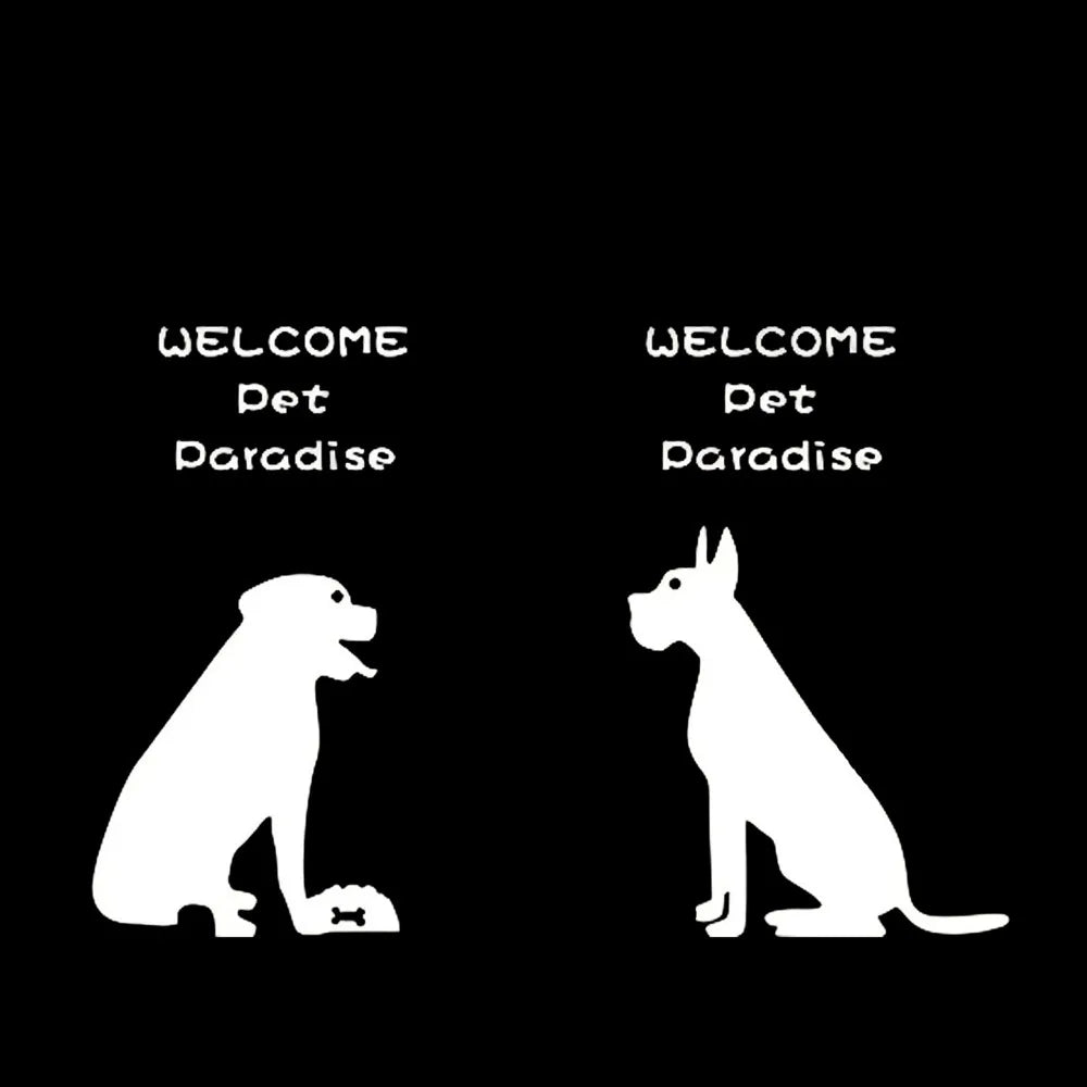 autocollant mural minimaliste bienvenue paradis animal silhouettes chiens texte moderne decoration porte fenetre