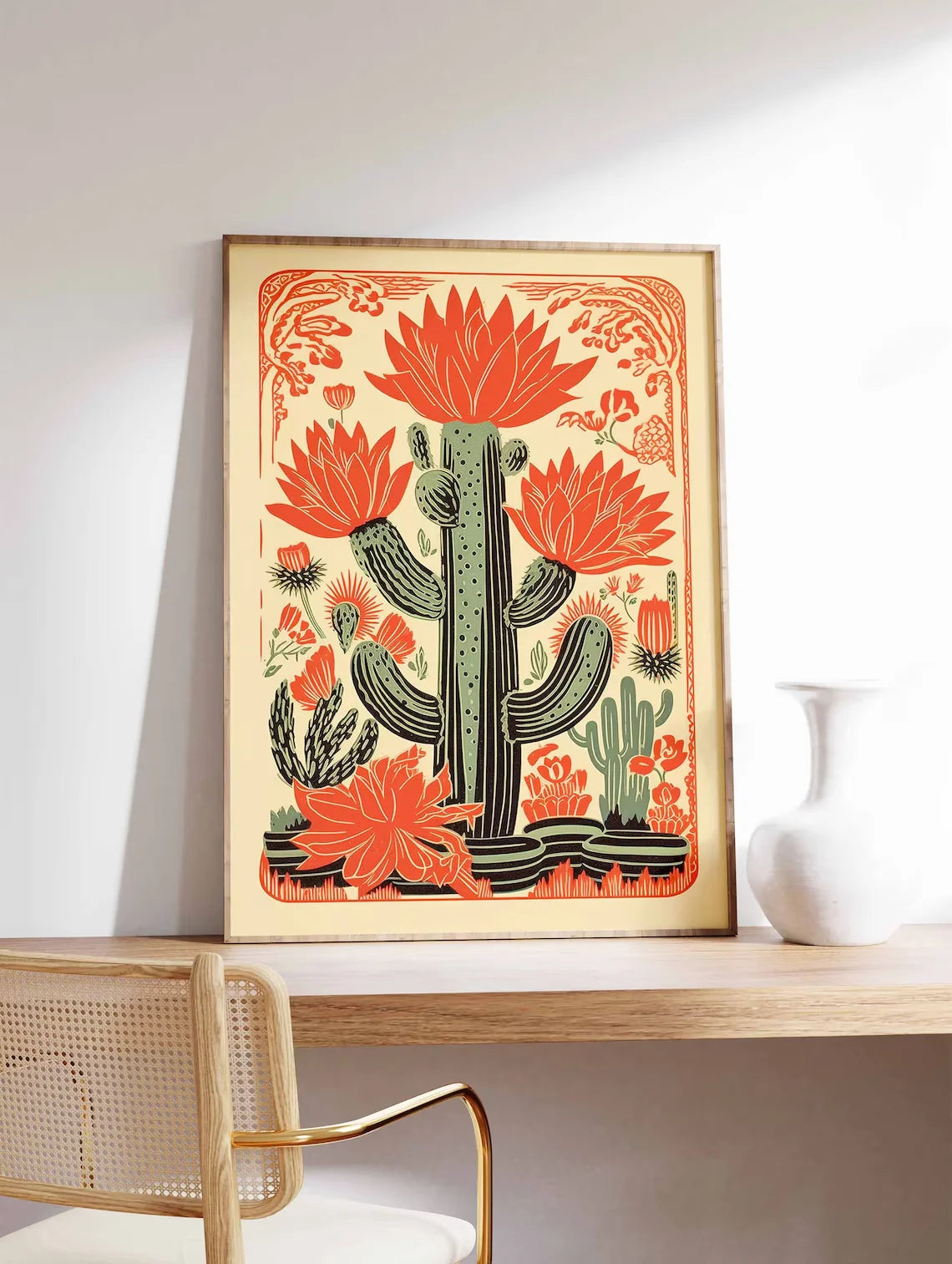 tapis sol traditionnel motif arbre grenade fleurs rouge beige folklorique décoration maison
