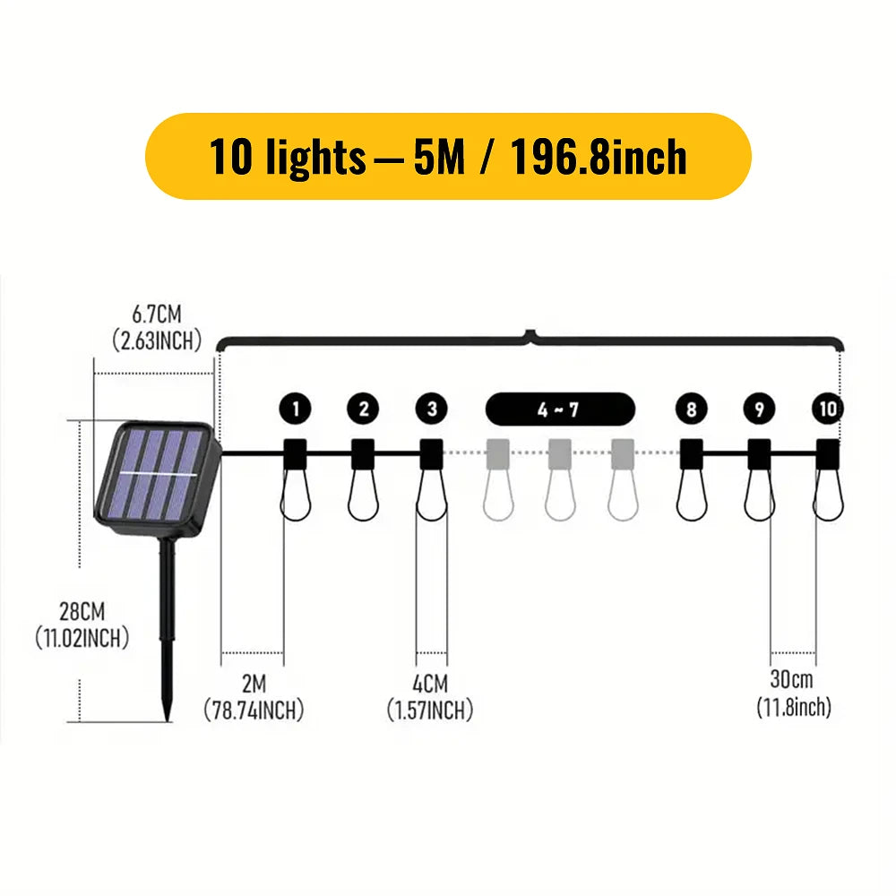 guirlande lumineuse solaire extérieure modes ambrée filaments visibles télécommande led contemporaine