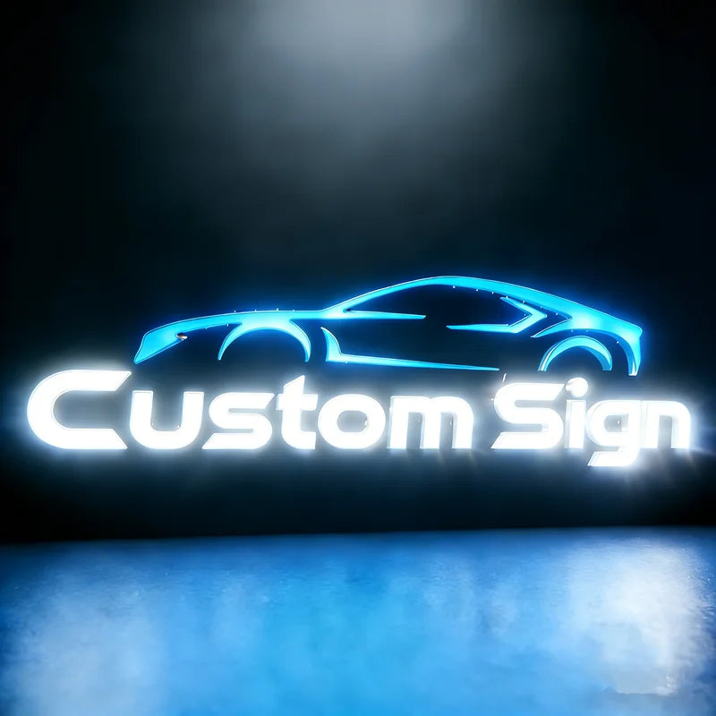 lettres lumineuses 3d or bleu blanc éclairage led moderne élégant logo texte