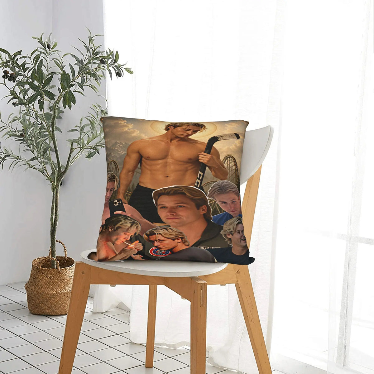 housse coussin imprimée portraits humour hockey montagnes noir chair decoration maison