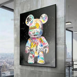 affiche moderne graffiti ours kawaii street art multicolore toile imprimée chambre decoration