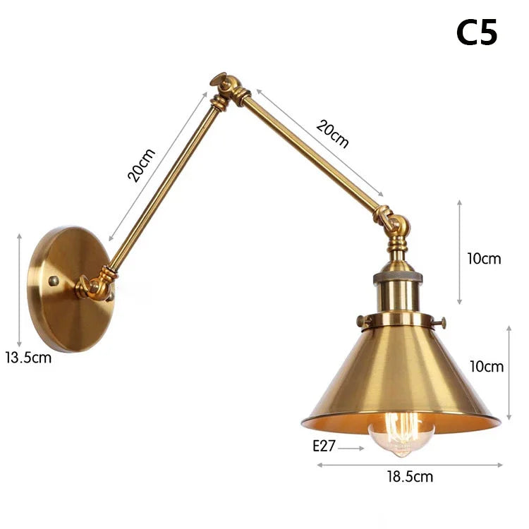 lampe murale articulée or industrielle vintage chambre cuisine salle manger