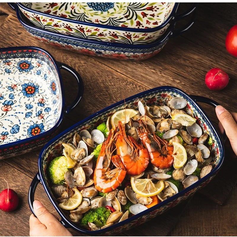assiettes soupe vintage céramique fleur bleue rouge bordure ornée compatibles four lave vaisselle