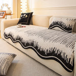 housse canapé extensible chenille jacquard rayures horizontales moderne salon gris beige