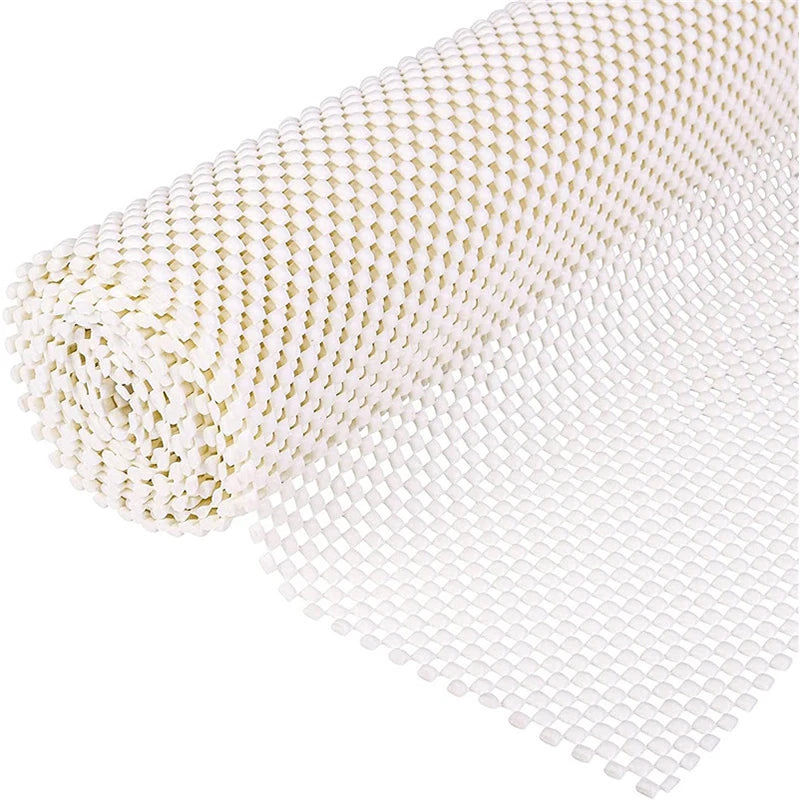 tapis anti dérapant pvc blanc cassé structure carrés moderne salle bain réutilisablewasher
