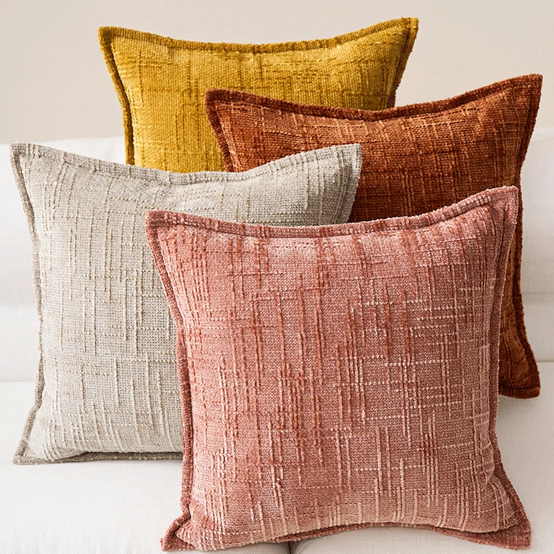 taies d'oreiller chenille gris beige motif solide contemporain non toxique dimension 45x45cm decoration maison