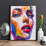 tableau abstrait multicolore contemporain expressionniste sans cadre portrait femme toile peinte décoration intérieure moderne