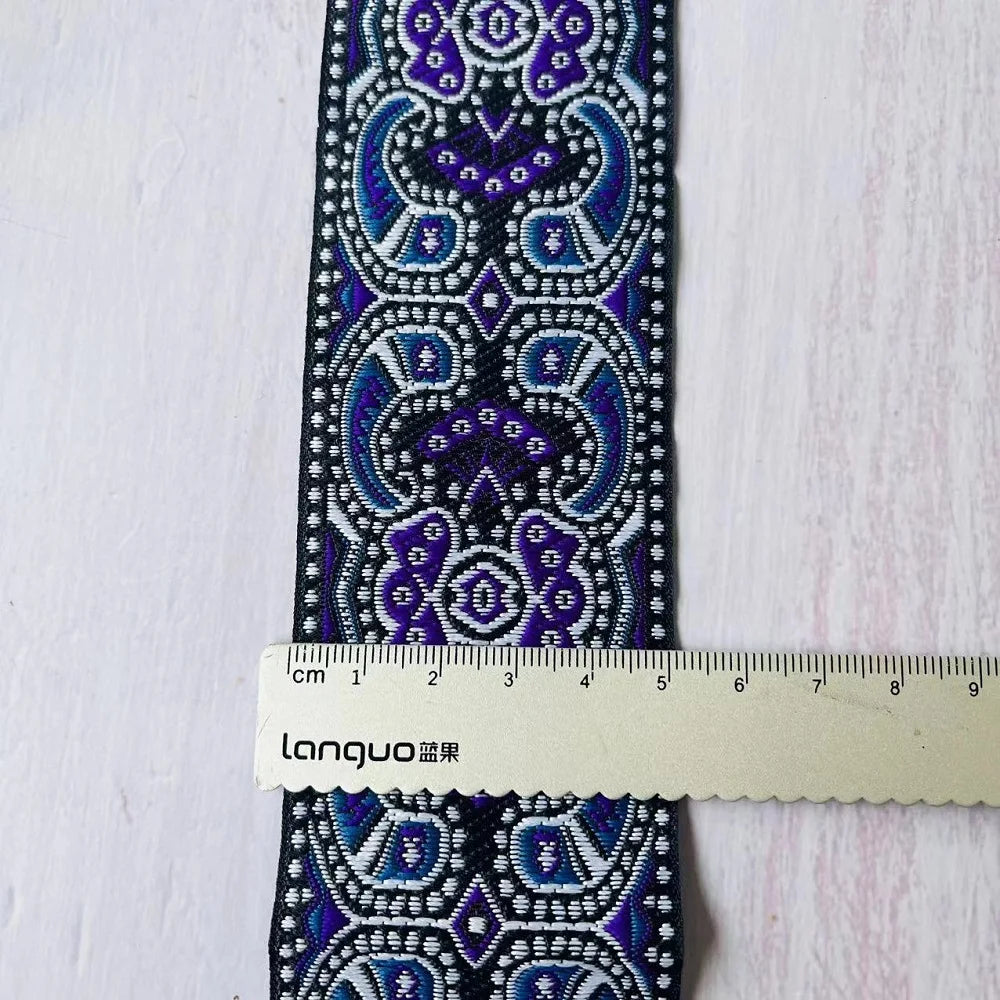 ruban polyester largeur 5cm motifs fleurs broderies couleurs noir bleu vert orange élégant rideaux