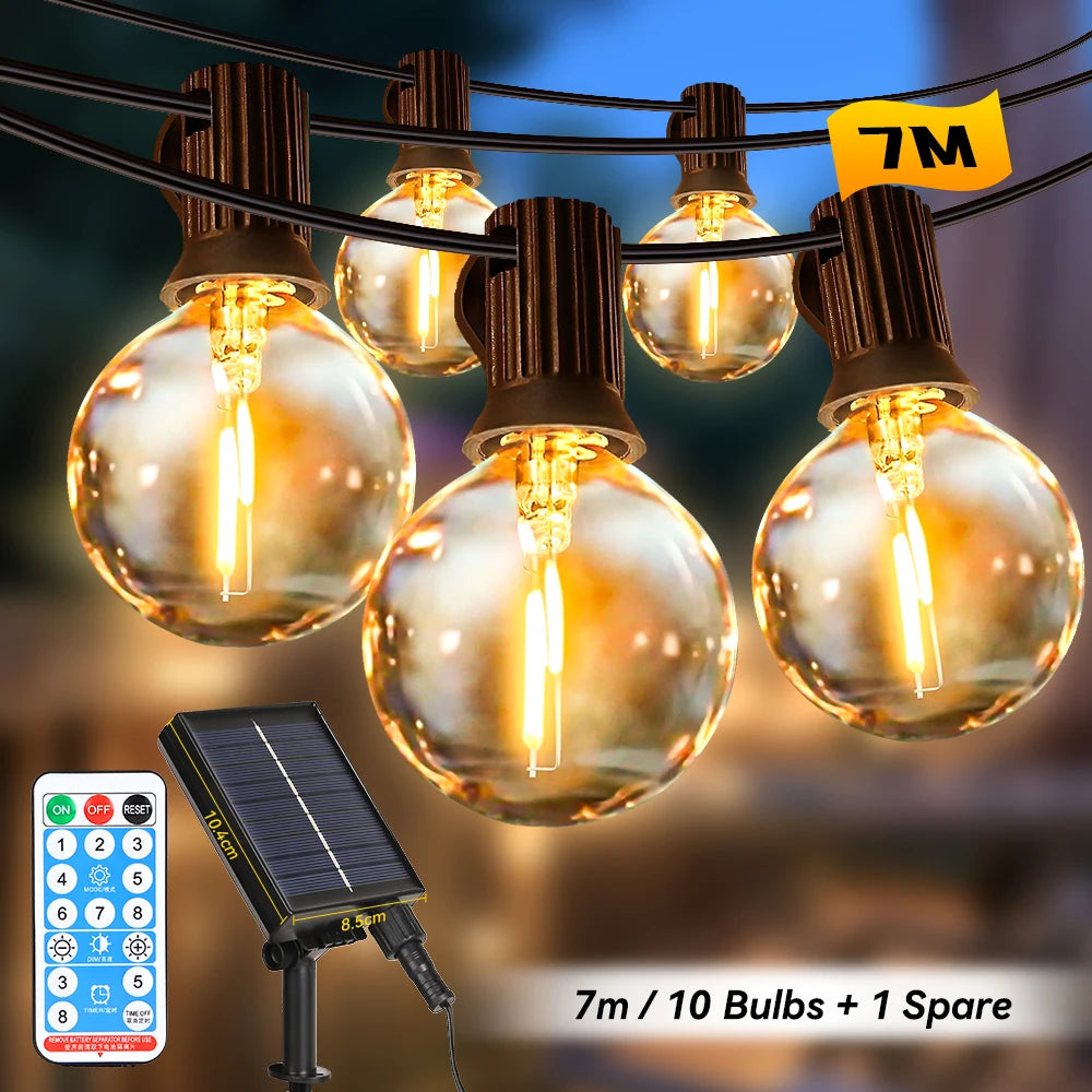 guirlande lumineuse solaire extérieure blanc doré 10m 3000k clips transparent vintage edison