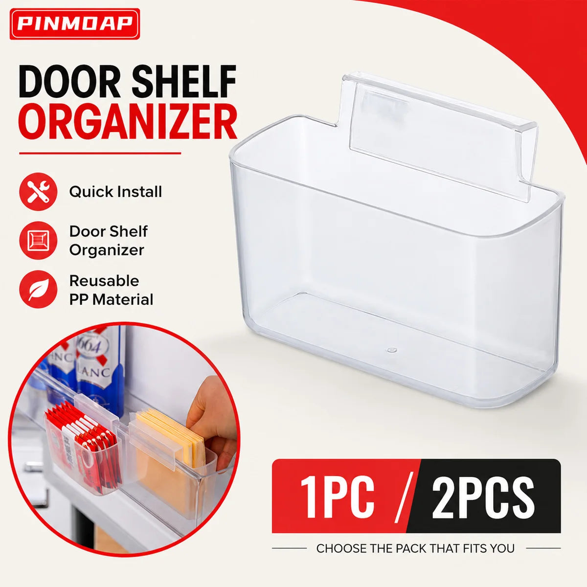 organisateur porte réfrigérateur transparent clips compartiments rangement PP PS moderne pratique