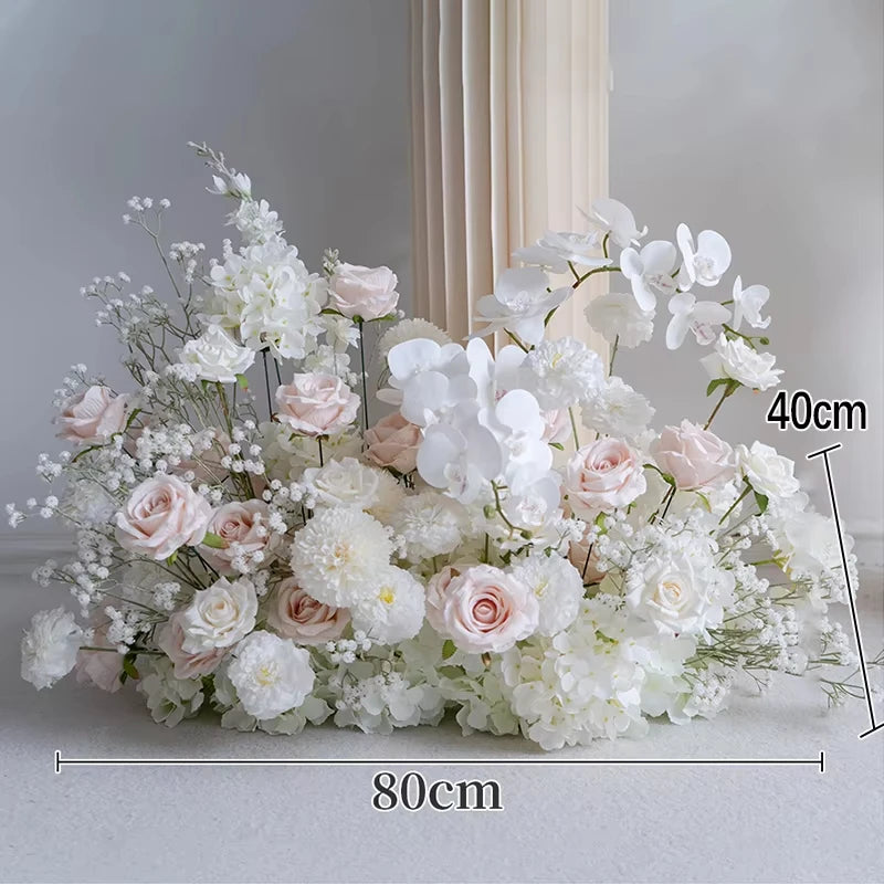 arrangement floral artificiel blanc romantique mariage roses orchidées gypsophile 80cm 40cm vase crème