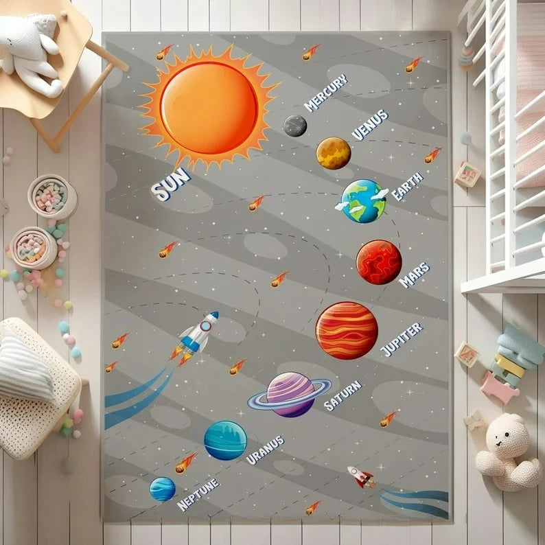 tapis dessin animé planètes astronautes enfants moderne bleu rouge orange chambre salonextérieur commercialisation