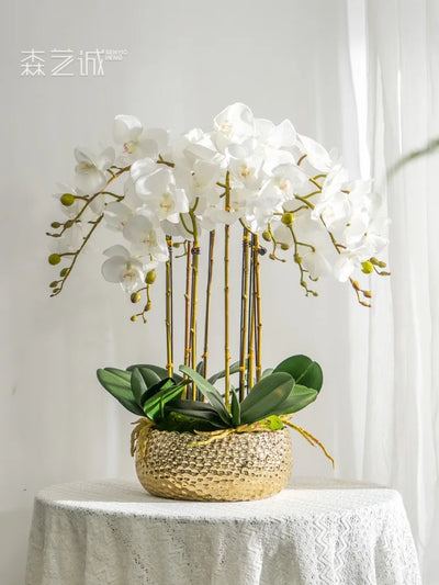 Orchidée papillon artificielle blanche en pot - décoration intérieure élégante