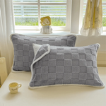 taies d'oreiller coton polyester motif carrés modernes vert gris rose opaques fixés coussin protection