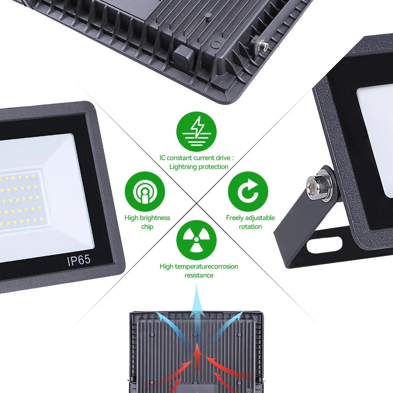 projecteur led 30w 50w 100w noir moderne étanche ip66 câble alimentation prise électrique vis