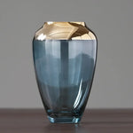 vase transparent moderne fleurs artificielles bleu doré élégant bouche vase 10cm largeur 16cm hauteur