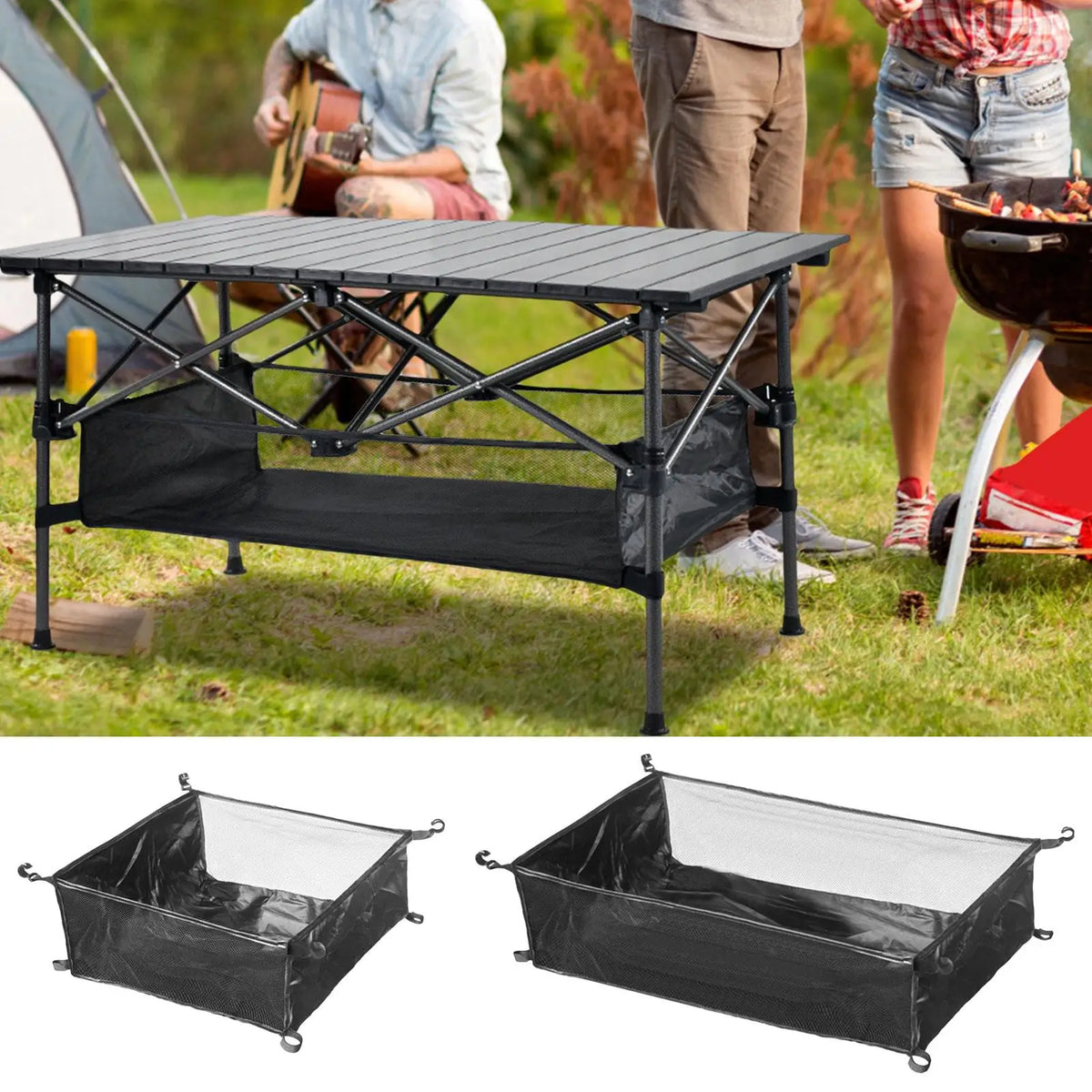 sac rangement table pliante noir grille maille moderne sortie plein air organisateur affaires gris