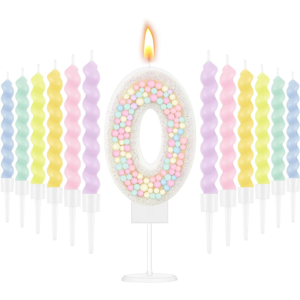 bougies anniversaire numérotées colorées spirales métalliques sucrées décoratives violet rose vert jaune blanc