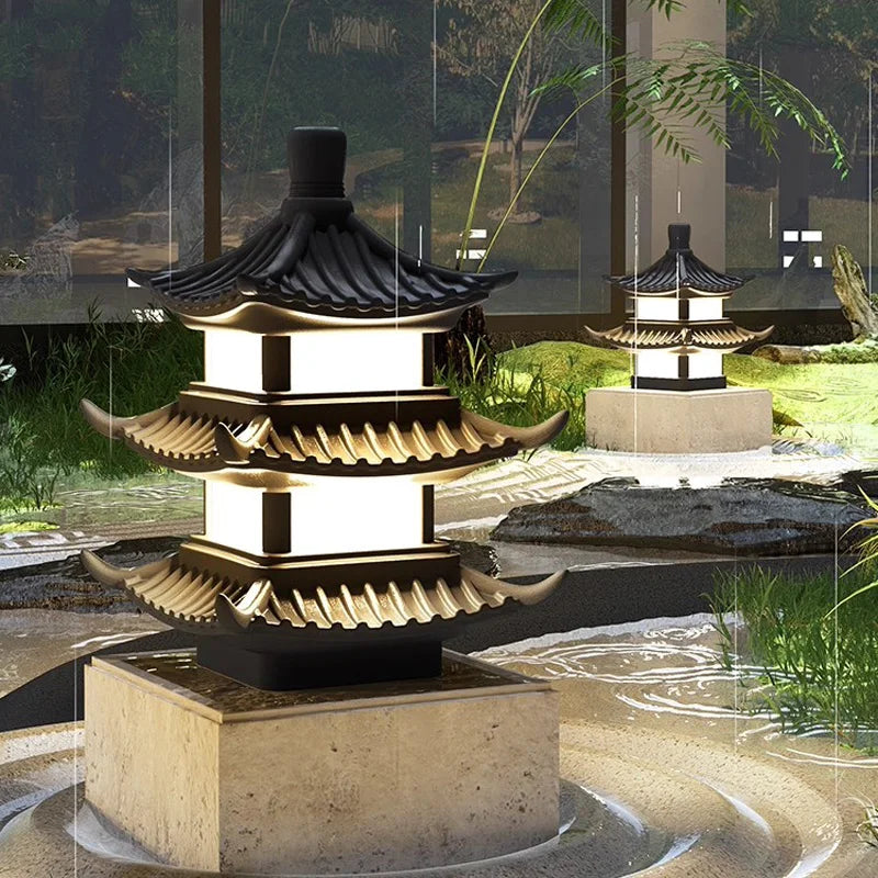 lampe jardin noire japonais motif toits inclinés led industrielle contemporaineextérieur