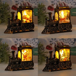 lampe décorative vintage locomotive noire personnages noël arbre flocons đèn trang trí