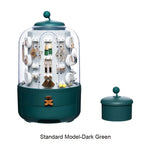 boîte bijoux rotative moderne vert foncé gris clair matériau plastique rangement bijoux adhésif boucles